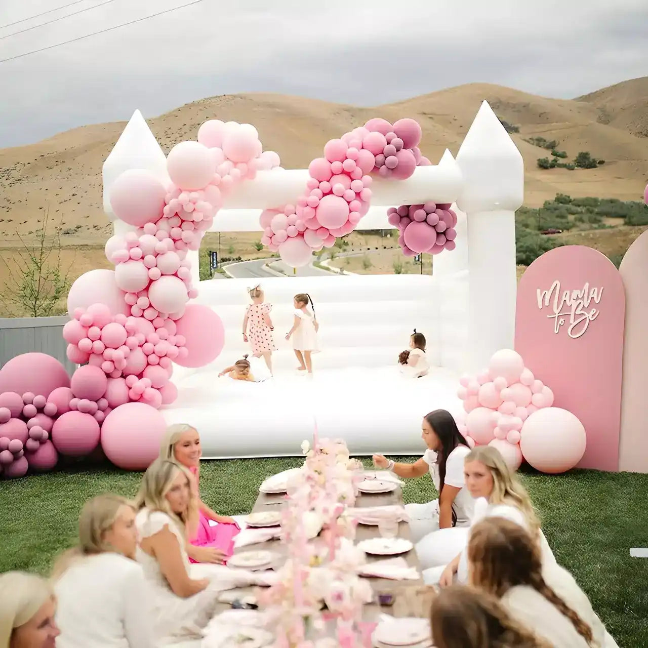 13ft x 13ft walled white bounce house perfect for baby showers with kids