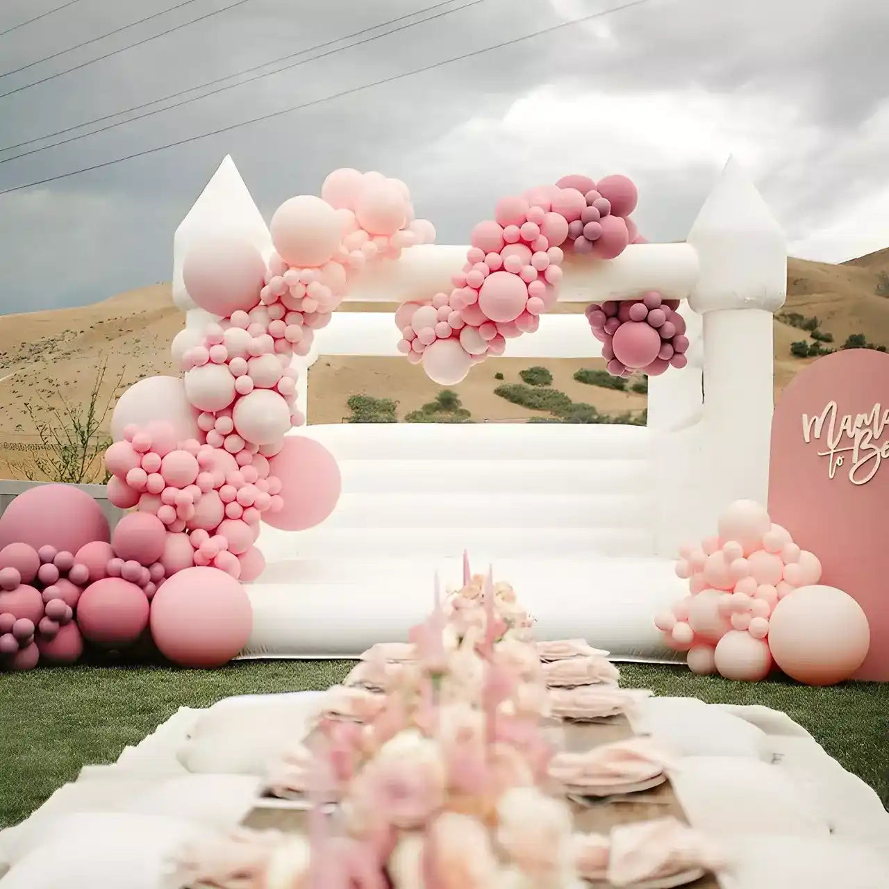 13ft x 13ft large white bounce house for elegant outdoor party