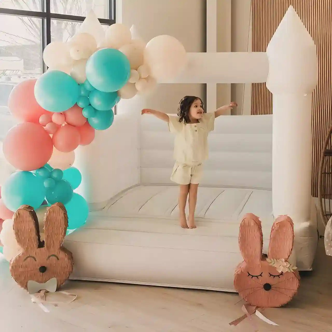 small white bounce house 8ft for best kid birthday party