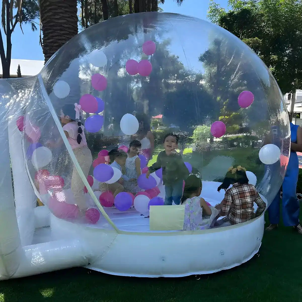 Spacious inflatable bubble house kids on bouncy mat