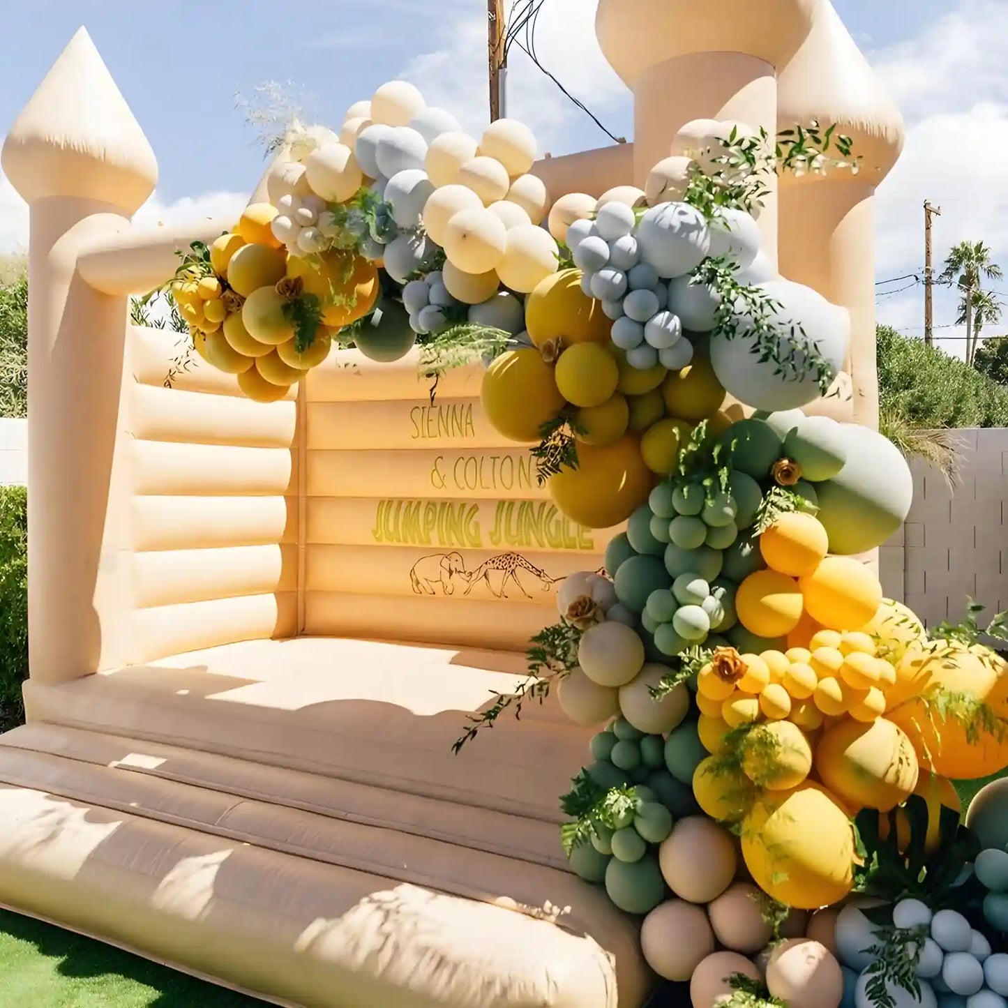 modern bounce house in pastel peach color